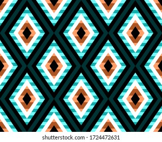 Geometric ornament of rhombuses and triangles in the native American style. Seamless vector pattern for web, print, textile, wallpaper, card, wrapping paper and background