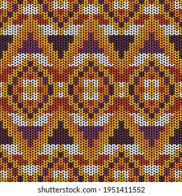 Geometric ornament of rhombuses and triangles in the native American style. Seamless pattern in knitted style for web, print, textile, wallpaper, card, wrapping paper and background