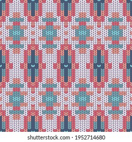 Geometric ornament of rhombuses and triangles in the native American style. Seamless pattern in knitted style for web, print, textile, wallpaper, card, wrapping paper and background