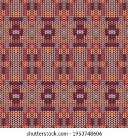 Geometric ornament of rhombuses and triangles in the native American style. Seamless pattern in knitted style for web, print, textile, wallpaper, card, wrapping paper and background