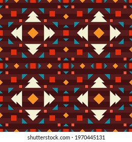 Geometric ornament of rhombuses and triangles in the native American style. Seamless pattern for web, print, textile, wallpaper, card, wrapping paper and background