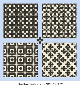 Geometric ornament seamless pattern set.  Textile design template seamless background collection. Round, polygonal and grunge motif endless texture. Monochrome sample  vector illustration.