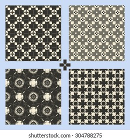 Geometric ornament seamless pattern set.  Textile design template seamless background collection. Round, polygonal and grunge motif endless texture. Monochrome sample  vector illustration.