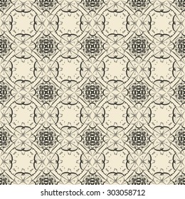Geometric ornament seamless pattern.  Textile design template seamless background. Round, polygonal and linear motif endless texture. Monochrome sample vector illustration.