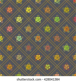 geometric ornament seamless pattern, Vector ornamental illustration of colored ethnic elements. gold ornament of Triangles Rhombus . jewelry vector background