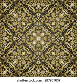 Geometric ornament. Seamless vector background. Abstract black and golden texture with fine geometric elements