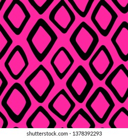 Geometric ornament with squares and rhombus. Snake skin seamless pattern vector illustration EPS10. Pink fashionable animal print. Exotic reptile stylish texture background.