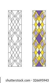 Geometric ornament, stained glass with rhombs, pattern, sketch