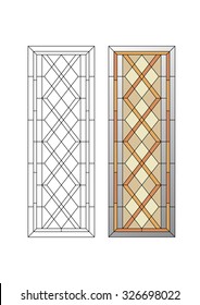 Geometric ornament, stained glass with rhombs, pattern, sketch