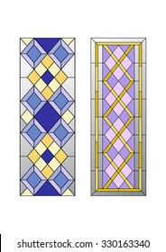 Geometric ornament, stained glass with rhombs, pattern, sketch