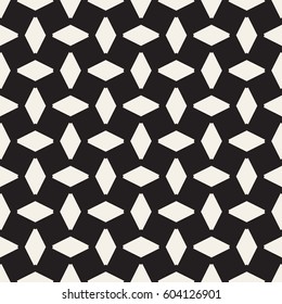 Geometric Ornament With Striped Interlacing Rhombuses. Vector Seamless Monochrome Pattern. Modern Stylish Texture. 