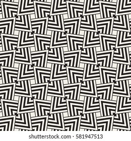 Geometric Ornament With Striped Rhombuses. Vector Seamless Monochrome Pattern