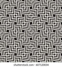 Geometric Ornament With Striped Rhombuses. Vector Seamless Monochrome Pattern