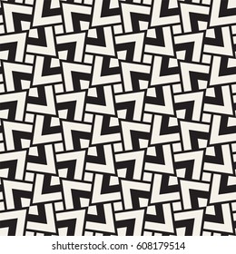 Geometric Ornament With Striped Rhombuses. Vector Seamless Monochrome Pattern