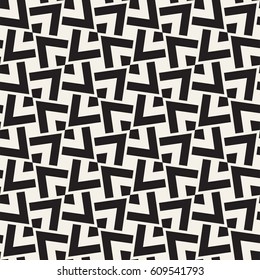 Geometric Ornament With Striped Rhombuses. Vector Seamless Monochrome Pattern
