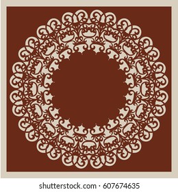 Geometric ornament. Template for decorative square panel. Pattern suitable for paper cutting, printing, laser cutting or engraving wood, metal, stencil manufacturing