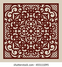 Geometric ornament. The template pattern for decorative panel. A picture suitable for paper cutting, printing, laser cutting or engraving wood, metal. Stencil manufacturing. Vector