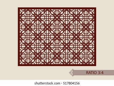 Geometric ornament. The template pattern for decorative panel. A picture suitable for paper cutting, printing, laser cutting or engraving wood, metal. Stencil manufacturing. Vector