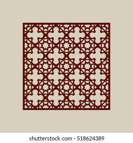 Geometric ornament. The template pattern for decorative panel. A picture suitable for paper cutting, printing, laser cutting or engraving wood, metal. Stencil manufacturing. Vector