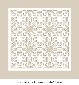 Geometric ornament. The template pattern for decorative panel. A picture suitable for paper cutting, printing, laser cutting or engraving wood, metal. Stencil manufacturing. Vector