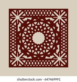 Geometric ornament. The template pattern for decorative panel. A picture suitable for paper cutting, printing, laser cutting or engraving wood, metal. Stencil manufacturing. Vector