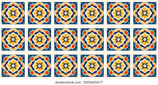 Geometric ornament tiles texture Portugal, Spanish Majolica Azulejo 