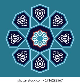 Geometric Ornament. Traditional Islamic Design. Mosque decoration element. Traditional Islamic Template with Floral ornament