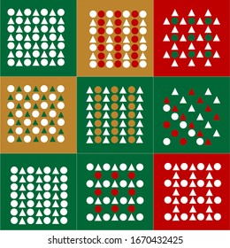 Geometric ornament triangle circle square. Green, red, beige. Vector illustration for design. New Year's style.