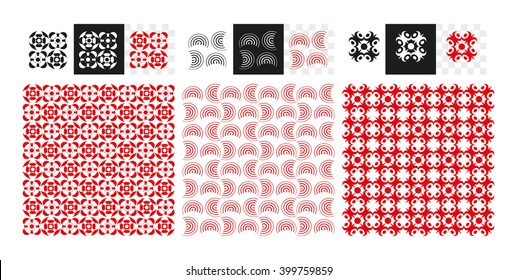 Geometric ornament. Vector red seamless patterns.