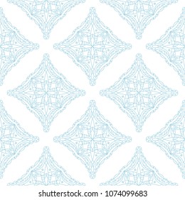 Geometric ornament. White and blue seamless pattern for web, textile and wallpapers