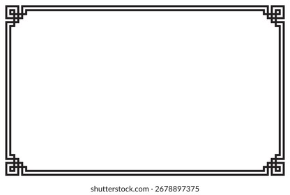 Geometric Ornamental Border Frame with Decorative Corners. Elegant border frame design featuring geometric decorative corners. Ideal for greeting cards, invitations, posters, certificates, etc.