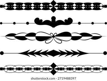 Design de divisor de página e borda ornamental geométrico conjunto com elementos horizontais preto decorativo perfeito para layouts, quadros e design gráfico.