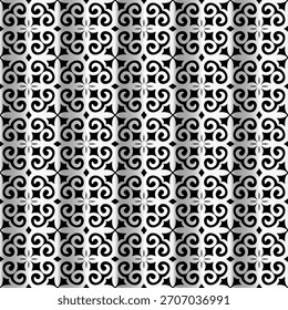 Diseño de degradado ornamental geométrico. Motivo Quatrefoil en blanco y negro en relieve para elegantes fondos interiores.