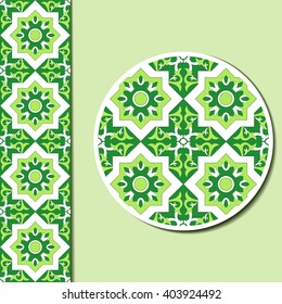 Geometric ornamental pattern and decorative plate for interior design. Ornament saucer for cup of coffee or tea. Arabic ornament for ceramic, home decor vector illustration.