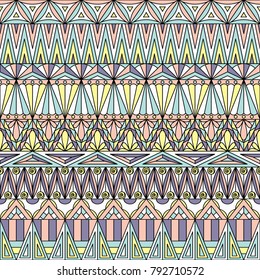 Geometric ornamental seamless pattern for backgrounds, textile and decoration in yellow, rose and blue colors