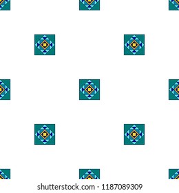 Geometric, ornamental seamless pattern. Ethnic pattern of blue, turquoise, blue rectangles, squares, triangles on white background.