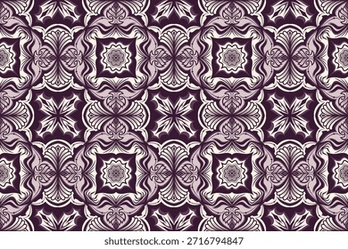 Geometrisches dekoratives Textilmuster mit floralen Motiven, Allover-Textilmuster für die Stoffherstellung. Geeignet für den Volltextildruck, die Bekleidungsherstellung, das Bekleidungsdesign und industrielle Textilanwendungen.