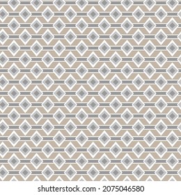 Geometric ornamental vector pattern. Abstract grey and beige diamond and stripe pattern background.