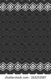 Geometric ornamental vertical background with zigzag line and rhombus in black and white colors. Tribal texture with empty space for text. Vector 
