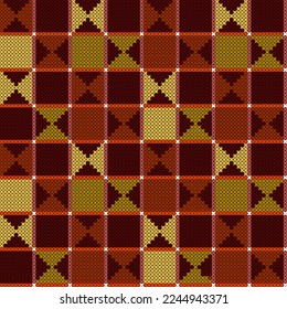 Geometrisches Ornament.Kreuzstich.Nahtloses Muster.Bild auf weißem und farbigem Hintergrund.Vektorgrafik