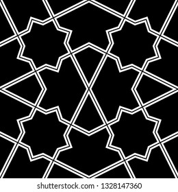 Geometric ornament.Polygons backdrop. Grid wallpaper. Kites, stars, figures background. Digital paper, textile print, web design, abstract. Seamless pattern. Vector artwork.