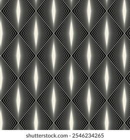 Geometric out line  zigzag pattern  pattern with diamond shape. Seamless  repeating geometric texture on black background. Light effect illustration