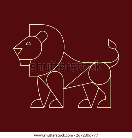 Geometric outline of a lion on a maroon background
