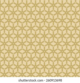 geometric outline pattern of golden cubes. seamless vector background