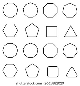 Conjunto de iconos de forma de contorno geométrico Ilustración vectorial con polígonos abstractos, círculos, triángulos, cuadrados y Elementos de línea decorativos mínimos simples.