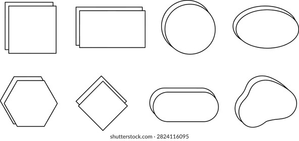 Geometric outline shape set with layered shadow effects for modern interface and graphic design