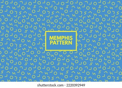 Geometric outline yellow shapes circle wavy curvy lines. Memphis retro 80s 90s retro style. Seamless repeat vector pattern