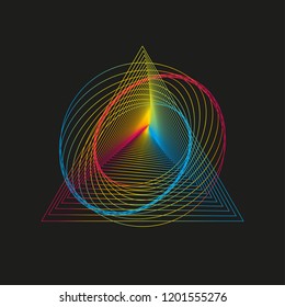 Geometric oval and triangle art line. Illustration with black background