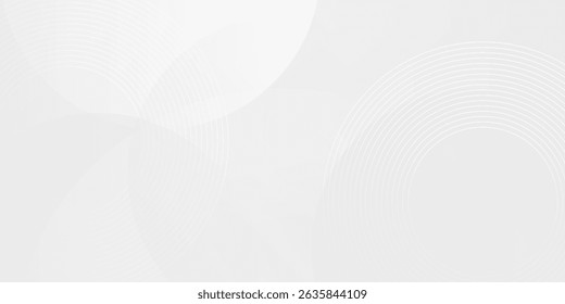 Geometric overlap pattern. Circles shape White and gray gradient. abstract design with futuristic concept background, modern computer, technology and innovation.