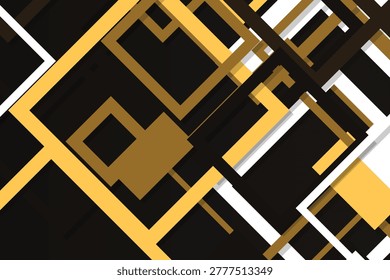Geometric overlapping shapes in gold, brown, white, and black abstract